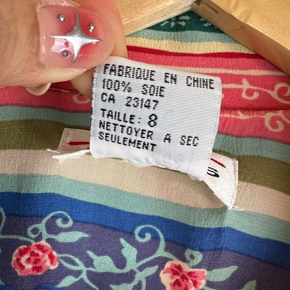 Vintage Talbots 100% Silk Button Up Dress Pink Blue Striped Floral size 8 - Picture 12 of 13